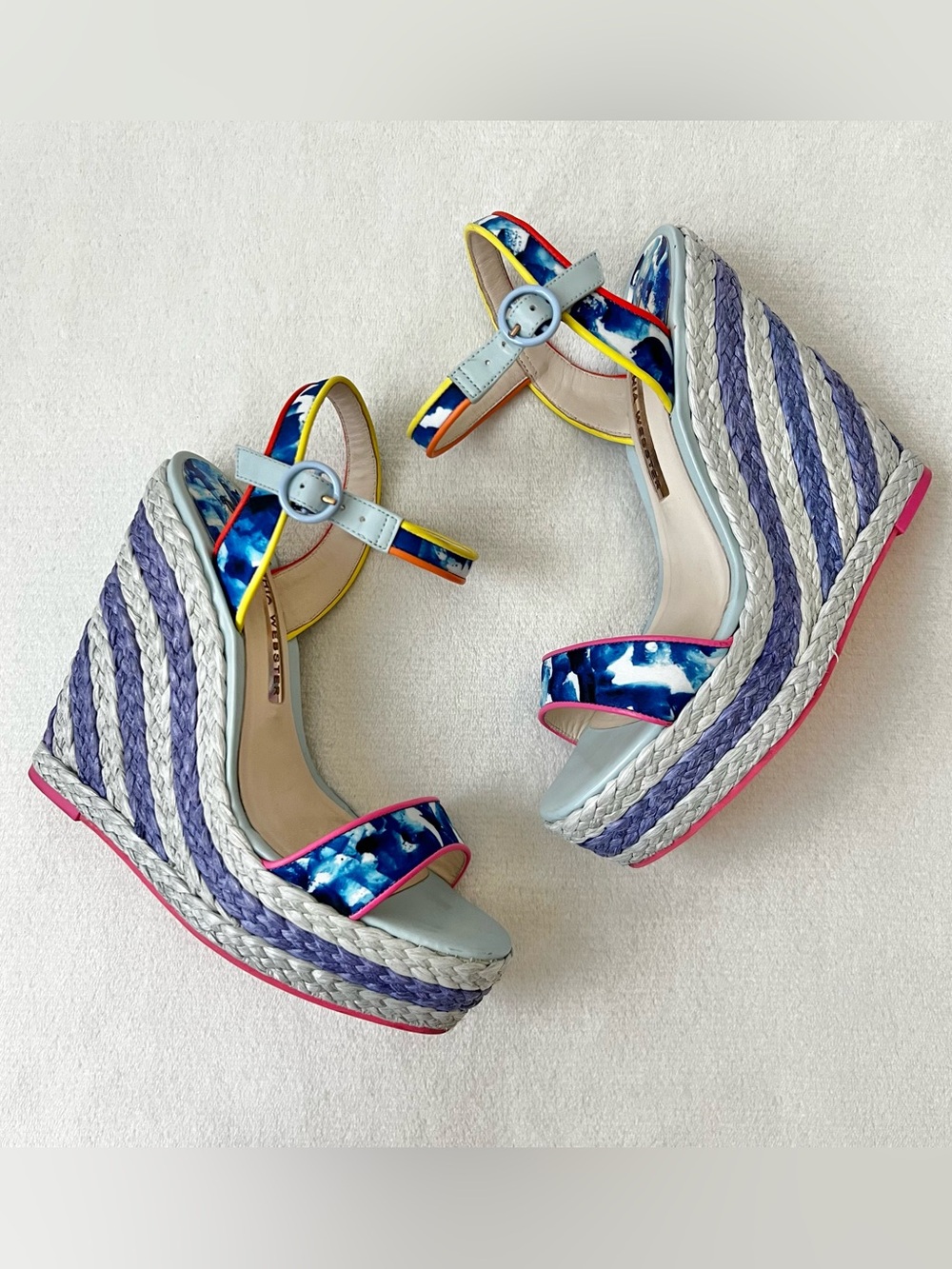 Sophia Webster Lucita Oceana Multicolor Espadrille Wedge Sandals Size 38.5